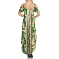 Hawaii Pua Kenikeni Lei Family Matching Summer Maxi Dress and Hawaiian Shirt With Lau Maia Green