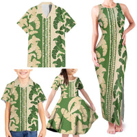 Hawaii Pua Kenikeni Lei Family Matching Tank Maxi Dress and Hawaiian Shirt With Lau Maia Green