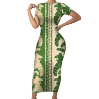 Hawaii Pua Kenikeni Lei Short Sleeve Bodycon Dress With Lau Maia Green