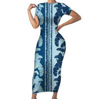 Hawaii Pua Kenikeni Lei Family Matching Short Sleeve Bodycon Dress and Hawaiian Shirt With Lau Maia Royal Blue