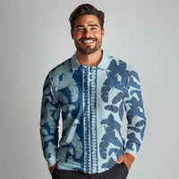 Hawaii Pua Kenikeni Lei Long Sleeve Polo Shirt With Lau Maia Royal Blue