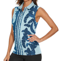 Hawaii Pua Kenikeni Lei Women Sleeveless Polo Shirt With Lau Maia Royal Blue