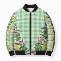 Hawaii Pikake Lokelani Plumeria Lei Bomber Puffer Jacket Green Palaka Motifs