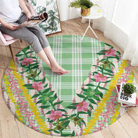 Hawaii Pikake Lokelani Plumeria Lei Round Carpet Green Palaka Motifs