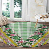 Hawaii Pikake Lokelani Plumeria Lei Round Carpet Green Palaka Motifs