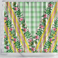 Hawaii Pikake Lokelani Plumeria Lei Shower Curtain Green Palaka Motifs LT05 - Polynesian Pride