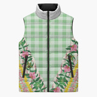 Hawaii Pikake Lokelani Plumeria Lei Sleeveless Puffer Jacket Green Palaka Motifs