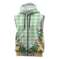 Hawaii Pikake Lokelani Plumeria Lei Sleeveless Zip Hoodie Green Palaka Motifs