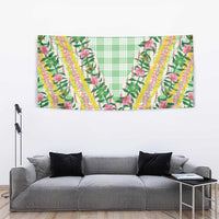 Hawaii Pikake Lokelani Plumeria Lei Tapestry Green Palaka Motifs