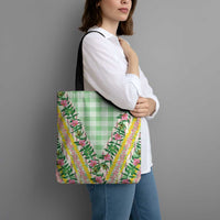Hawaii Pikake Lokelani Plumeria Lei Tote Bag Green Palaka Motifs LT05 - Polynesian Pride