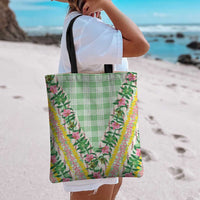 Hawaii Pikake Lokelani Plumeria Lei Tote Bag Green Palaka Motifs LT05 - Polynesian Pride