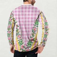 Hawaii Pikake Lokelani Plumeria Lei Button Sweatshirt Pink Palaka Motifs