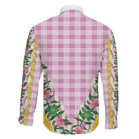 Hawaii Pikake Lokelani Plumeria Lei Family Matching Short Sleeve Bodycon Dress and Hawaiian Shirt Pink Palaka Motifs
