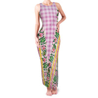 Hawaii Pikake Lokelani Plumeria Lei Family Matching Tank Maxi Dress and Hawaiian Shirt Pink Palaka Motifs