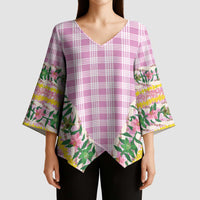 Hawaii Pikake Lokelani Plumeria Lei Kimono Sleeve Blouse Pink Palaka Motifs