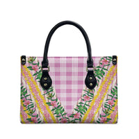 Hawaii Pikake Lokelani Plumeria Lei Leather Bag Pink Palaka Motifs