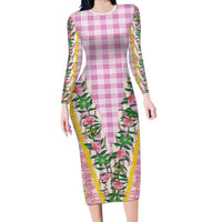 Hawaii Pikake Lokelani Plumeria Lei Long Sleeve Bodycon Dress Pink Palaka Motifs