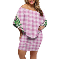 Hawaii Pikake Lokelani Plumeria Lei Off Shoulder Short Dress Pink Palaka Motifs LT05 Women Pink - Polynesian Pride