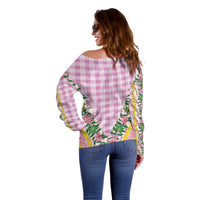 Hawaii Pikake Lokelani Plumeria Lei Off Shoulder Sweater Pink Palaka Motifs LT05 - Polynesian Pride