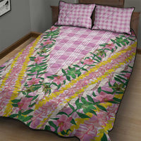 Hawaii Pikake Lokelani Plumeria Lei Quilt Bed Set Pink Palaka Motifs