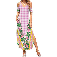 Hawaii Pikake Lokelani Plumeria Lei Summer Maxi Dress Pink Palaka Motifs LT05 Women Pink - Polynesian Pride