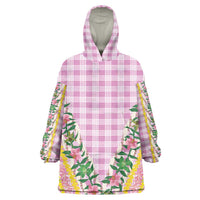Hawaii Pikake Lokelani Plumeria Lei Wearable Blanket Hoodie Pink Palaka Motifs
