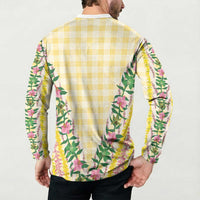 Hawaii Pikake Lokelani Plumeria Lei Button Sweatshirt Yellow Palaka Motifs