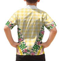 Hawaii Pikake Lokelani Plumeria Lei Family Matching Off Shoulder Maxi Dress and Hawaiian Shirt Yellow Palaka Motifs LT05 - Polynesian Pride