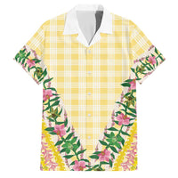 Hawaii Pikake Lokelani Plumeria Lei Family Matching Off Shoulder Maxi Dress and Hawaiian Shirt Yellow Palaka Motifs LT05 Dad's Shirt - Short Sleeve Yellow - Polynesian Pride