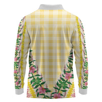 Hawaii Pikake Lokelani Plumeria Lei Long Sleeve Polo Shirt Yellow Palaka Motifs