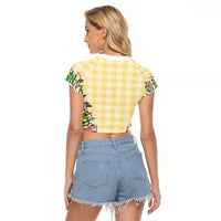 Hawaii Pikake Lokelani Plumeria Lei Raglan Cropped T Shirt Yellow Palaka Motifs