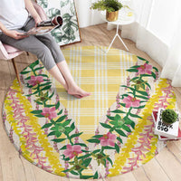 Hawaii Pikake Lokelani Plumeria Lei Round Carpet Yellow Palaka Motifs LT05 - Polynesian Pride