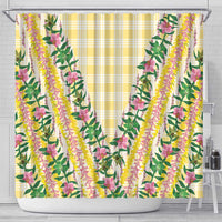Hawaii Pikake Lokelani Plumeria Lei Shower Curtain Yellow Palaka Motifs