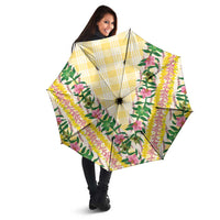 Hawaii Pikake Lokelani Plumeria Lei Umbrella Yellow Palaka Motifs