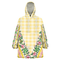 Hawaii Pikake Lokelani Plumeria Lei Wearable Blanket Hoodie Yellow Palaka Motifs