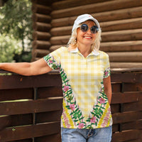 Hawaii Pikake Lokelani Plumeria Lei Women Polo Shirt Yellow Palaka Motifs