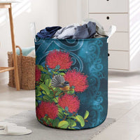 New Zealand Matariki Piwakawaka Laundry Basket Maori Koru With Pohutukawa Flowers