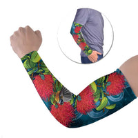 New Zealand Matariki Piwakawaka Arm Sleeves Maori Koru With Pohutukawa Flowers