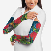 New Zealand Matariki Piwakawaka Arm Sleeves Maori Koru With Pohutukawa Flowers