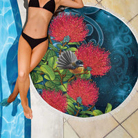 New Zealand Matariki Piwakawaka Beach Blanket Maori Koru With Pohutukawa Flowers