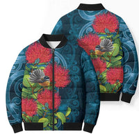 New Zealand Matariki Piwakawaka Bomber Puffer Jacket Maori Koru With Pohutukawa Flowers