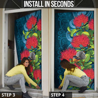 New Zealand Matariki Piwakawaka Door Cover Maori Koru With Pohutukawa Flowers