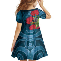 New Zealand Matariki Piwakawaka Family Matching Summer Maxi Dress and Hawaiian Shirt Maori Koru With Pohutukawa Flowers