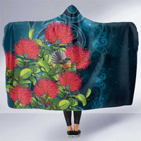 New Zealand Matariki Piwakawaka Hooded Blanket Maori Koru With Pohutukawa Flowers