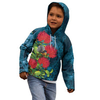 New Zealand Matariki Piwakawaka Kid Hoodie Maori Koru With Pohutukawa Flowers