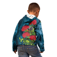 New Zealand Matariki Piwakawaka Kid Hoodie Maori Koru With Pohutukawa Flowers