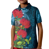 New Zealand Matariki Piwakawaka Kid Polo Shirt Maori Koru With Pohutukawa Flowers