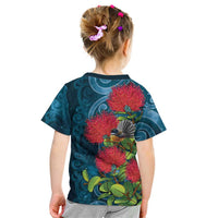 New Zealand Matariki Piwakawaka Kid T Shirt Maori Koru With Pohutukawa Flowers