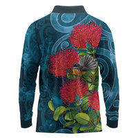 New Zealand Matariki Piwakawaka Long Sleeve Polo Shirt Maori Koru With Pohutukawa Flowers