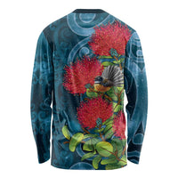 New Zealand Matariki Piwakawaka Long Sleeve Shirt Maori Koru With Pohutukawa Flowers